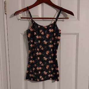 Nollie Black Floral Spaghetti Strap Tank Top, Size S